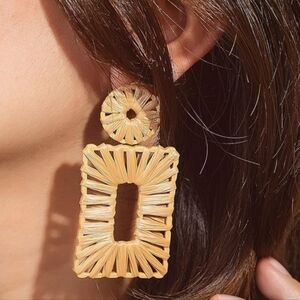 Women’s Statement Raffia Earrings Boho Square Down Geometric New